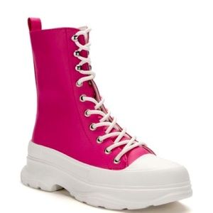 Azalea Wang Pink Vegan Leather Lace Up Flatform Sneaker Boots
